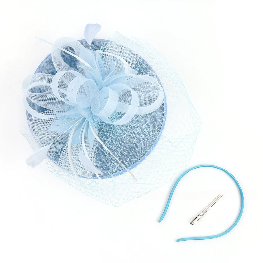 Tea Party Hat With Feathers, Flowers, And Mesh