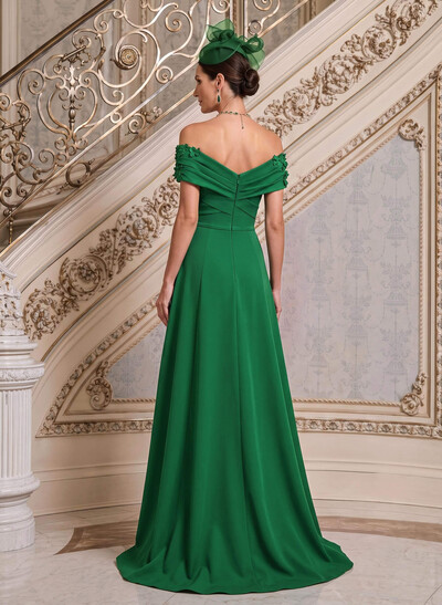 Jumpsuit/Pantsuit Off-The-Shoulder Sleeveless Sweep Train Elastic Satin Mother Of The Bride Dresses With Overskirt Dress