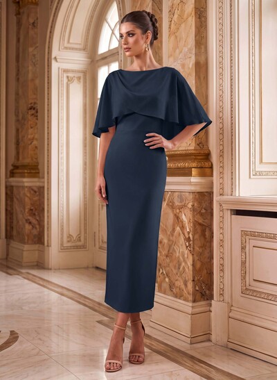 Sheath/Column Scoop Neck Half-Sleeve Ankle-Length Chiffon Mother Of The Bride Dresses
