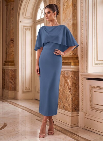 Sheath/Column Scoop Neck Half-Sleeve Ankle-Length Chiffon Mother Of The Bride Dresses