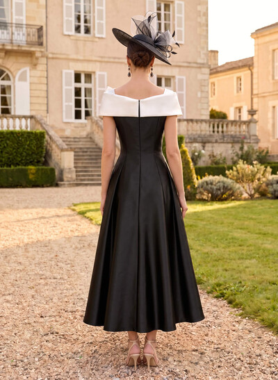 A-Line Off-The-Shoulder Sleeveless Ankle-Length Satin Mother Of The Bride Dresses With Bow