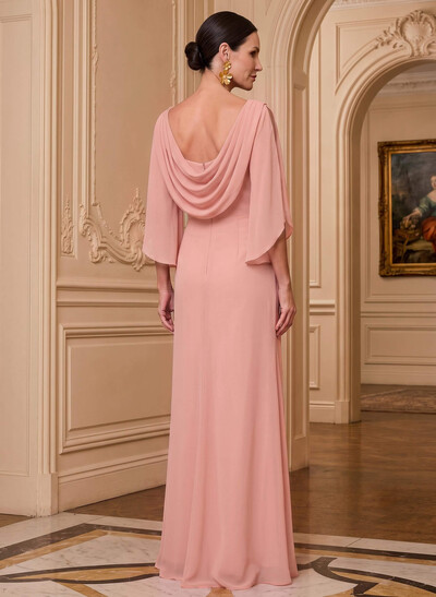Sheath/Column Scoop Neck 1/2 Sleeves Floor-Length Stretch Chiffon Mother Of The Bride Dresses