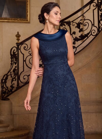 A-Line Scoop Neck Sleeveless Ankle-Length Lace/Satin Mother Of The Bride Dresses With Appliques Lace