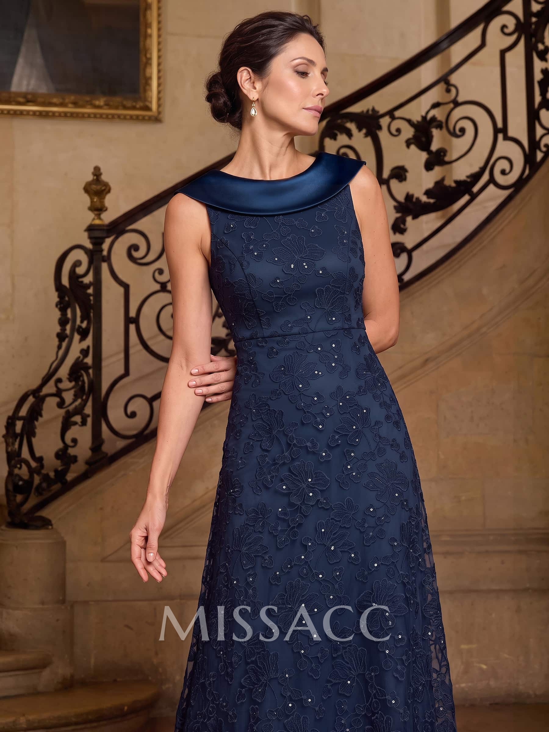 A-Line Scoop Neck Sleeveless Ankle-Length Lace/Satin Mother Of The Bride Dresses With Appliques Lace