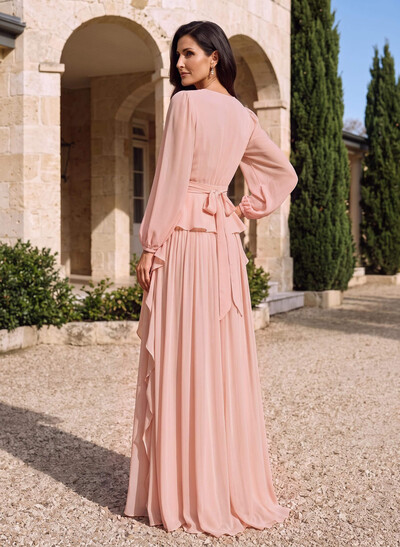 Jumpsuit/Pantsuit Scoop Neck 3/4 Sleeves Floor-Length Chiffon Mother Of The Bride Dresses With Ruffle/Sash