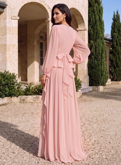 Jumpsuit/Pantsuit Scoop Neck 3/4 Sleeves Floor-Length Chiffon Mother Of The Bride Dresses With Ruffle/Sash