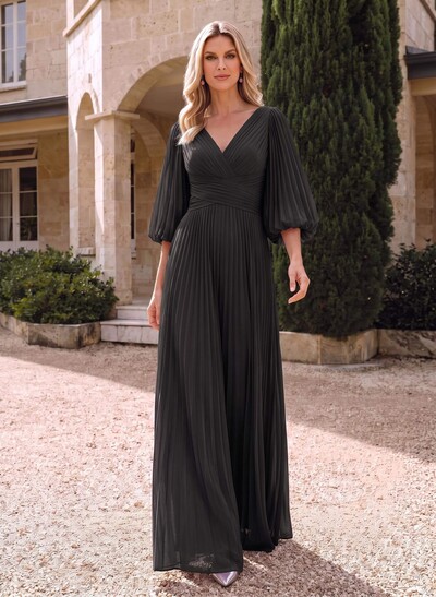 Jumpsuit/Pantsuit V-Neck Half Sleeve Floor-Length Chiffon Mother of the Bride Outfit