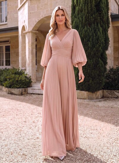 Jumpsuit/Pantsuit V-Neck Half Sleeve Floor-Length Chiffon Mother of the Bride Outfit