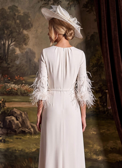 Jumpsuit/Pantsuit Scoop Neck 3/4 Sleeves Floor-Length Elastic Satin Mother Of The Bride Dresses With Sash/Overskirt Dress