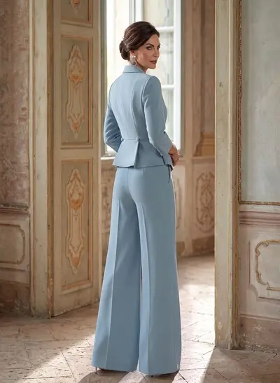 Two Piece V-Neck 3/4 Sleeves Floor-Length Stretch Satin Mother Of The Bride Dresses With Flower