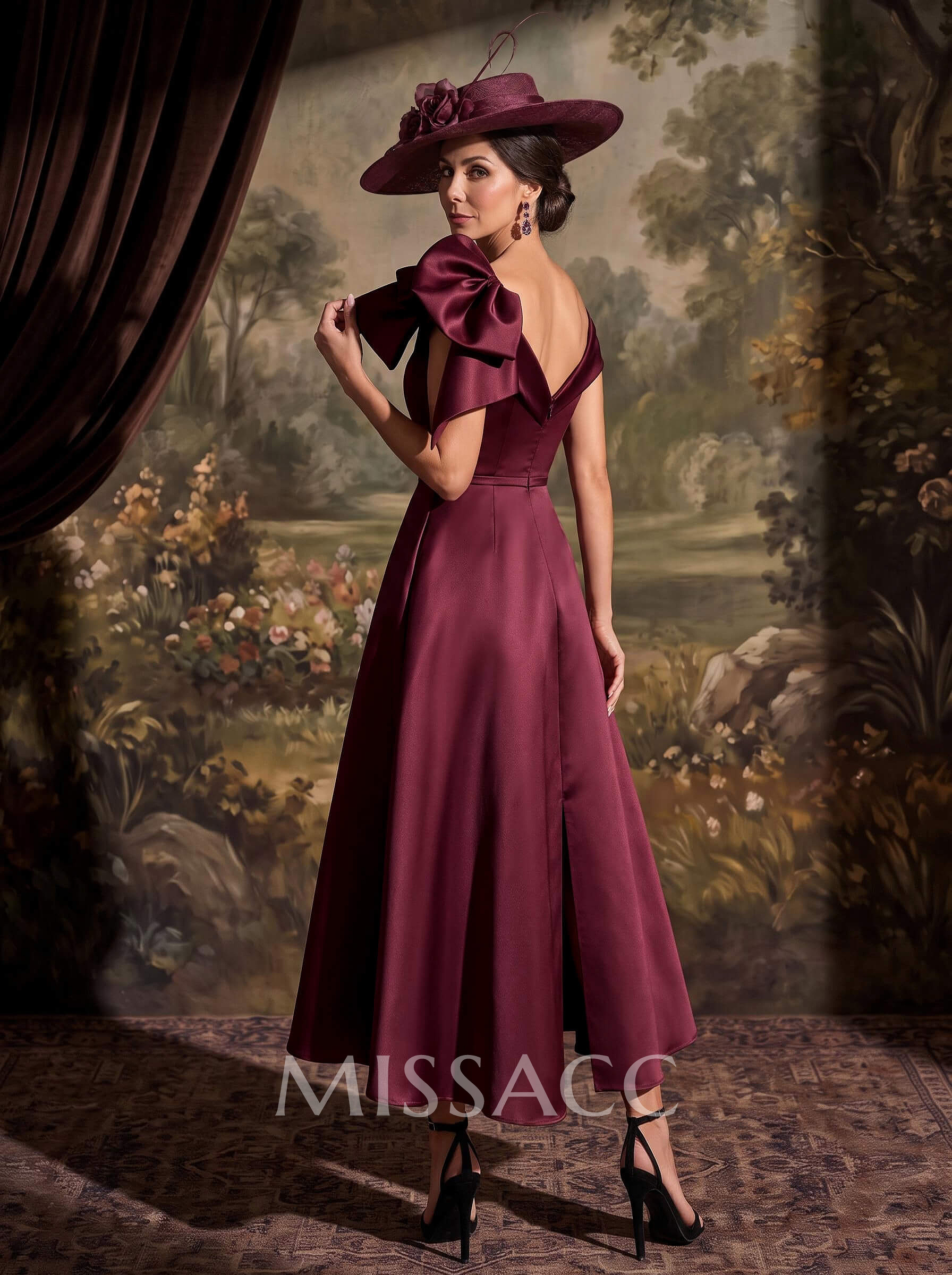 Sheath/Column Off-The-Shoulder Sleeveless Ankle-Length Satin Mother Of The Bride Dresses With Bow/Overskirt Dress