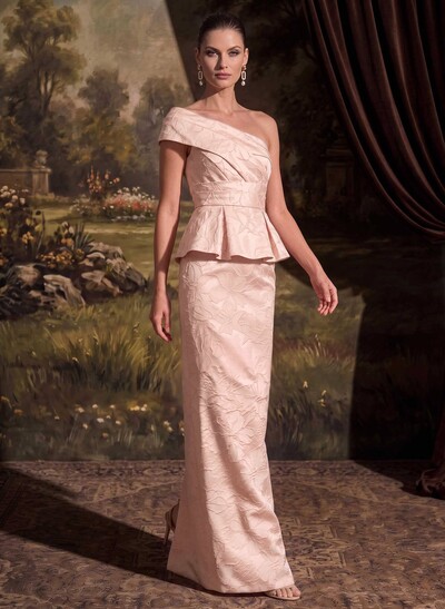 Sheath/Column/Two Piece One-Shoulder Sleeveless Floor-Length Jacquard Mother Of The Bride Dresses