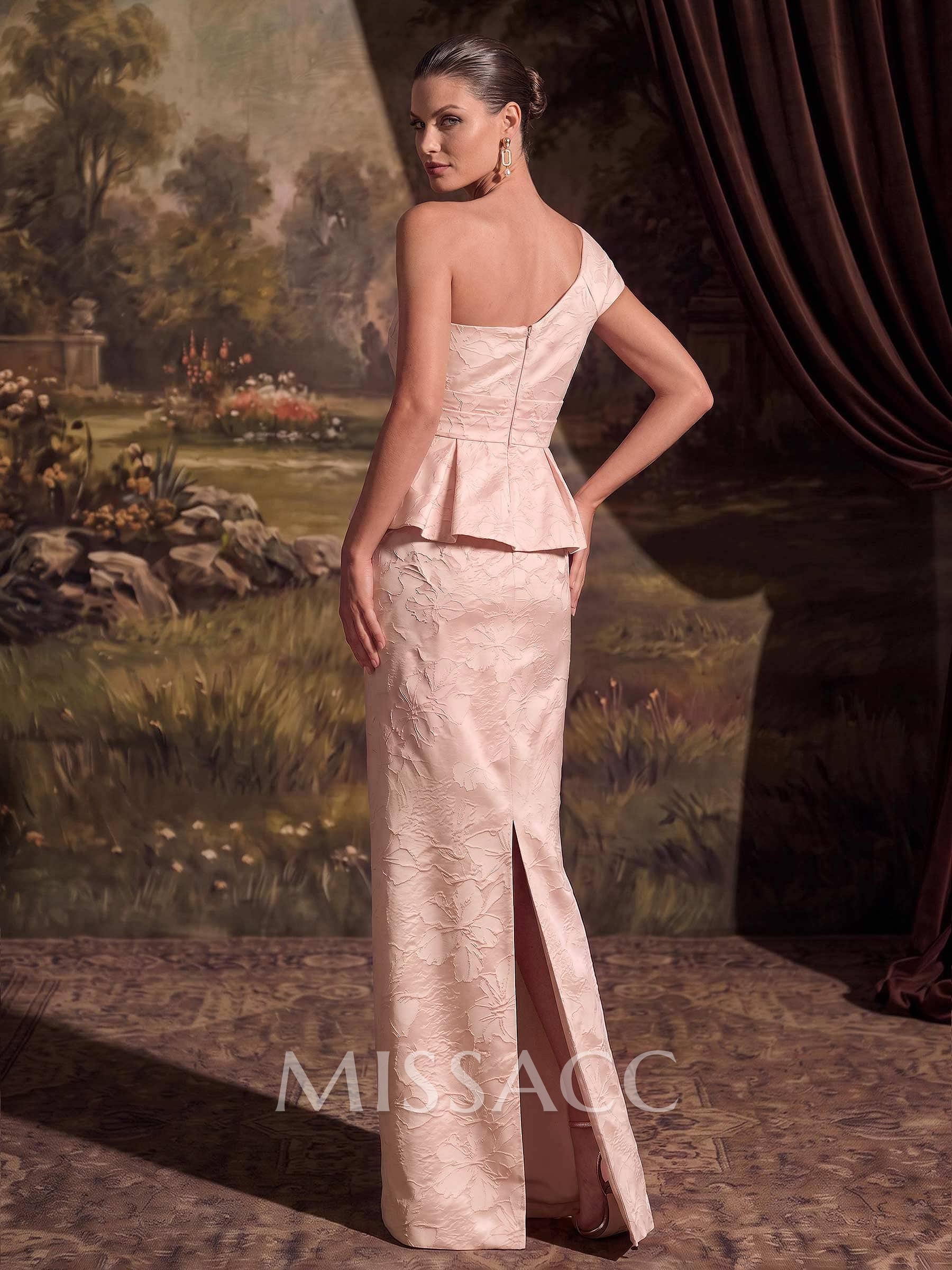 Sheath/Column/Two Piece One-Shoulder Sleeveless Floor-Length Jacquard Mother Of The Bride Dresses