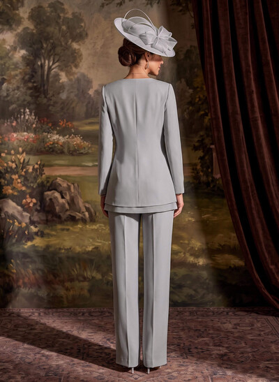 Two Piece Scoop Neck Long Sleeves Floor-Length Chiffon Mother Of The Bride Dresses With Bow