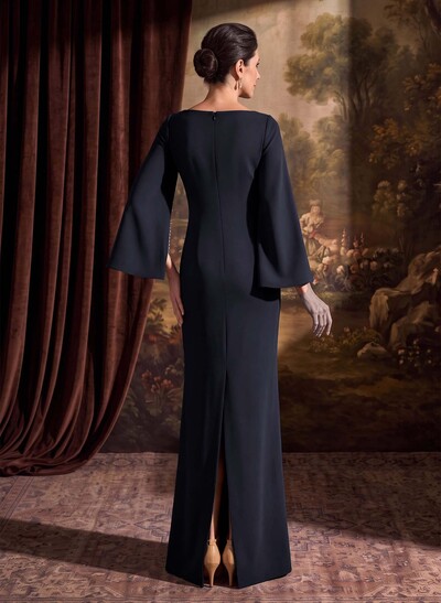 Sheath/Column Scoop Neck Long Sleeves Floor-Length Elastic Satin Mother Of The Bride Dresses With Rhinestone
