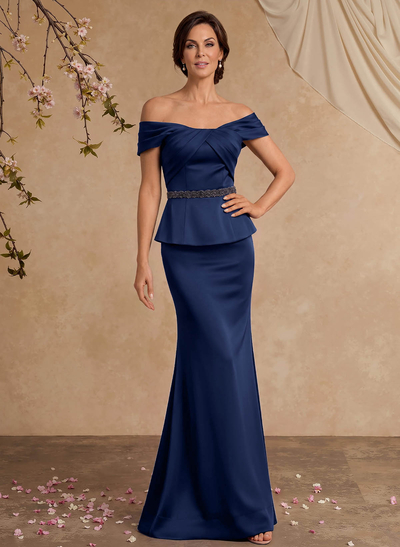 Trumpet/Mermaid/Two Piece Off-The-Shoulder Sleeveless Floor-Length Crepe Satin Mother Of The Bride Dresses