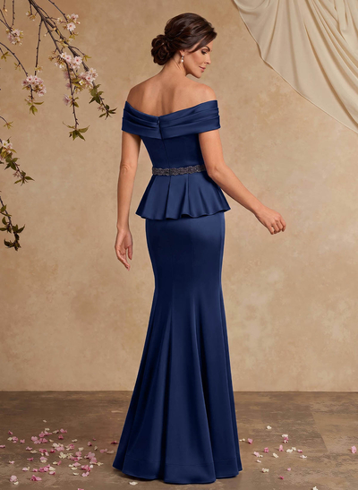 Trumpet/Mermaid/Two Piece Off-The-Shoulder Sleeveless Floor-Length Crepe Satin Mother Of The Bride Dresses
