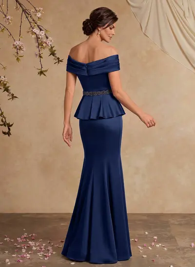 Trumpet/Mermaid Two-Piece Off-The-Shoulder Sleeveless Maxi Crepe Satin Mother Of The Bride Dresses