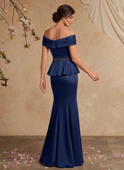 Trumpet/Mermaid/Two Piece Off-The-Shoulder Sleeveless Floor-Length Crepe Satin Mother Of The Bride Dresses