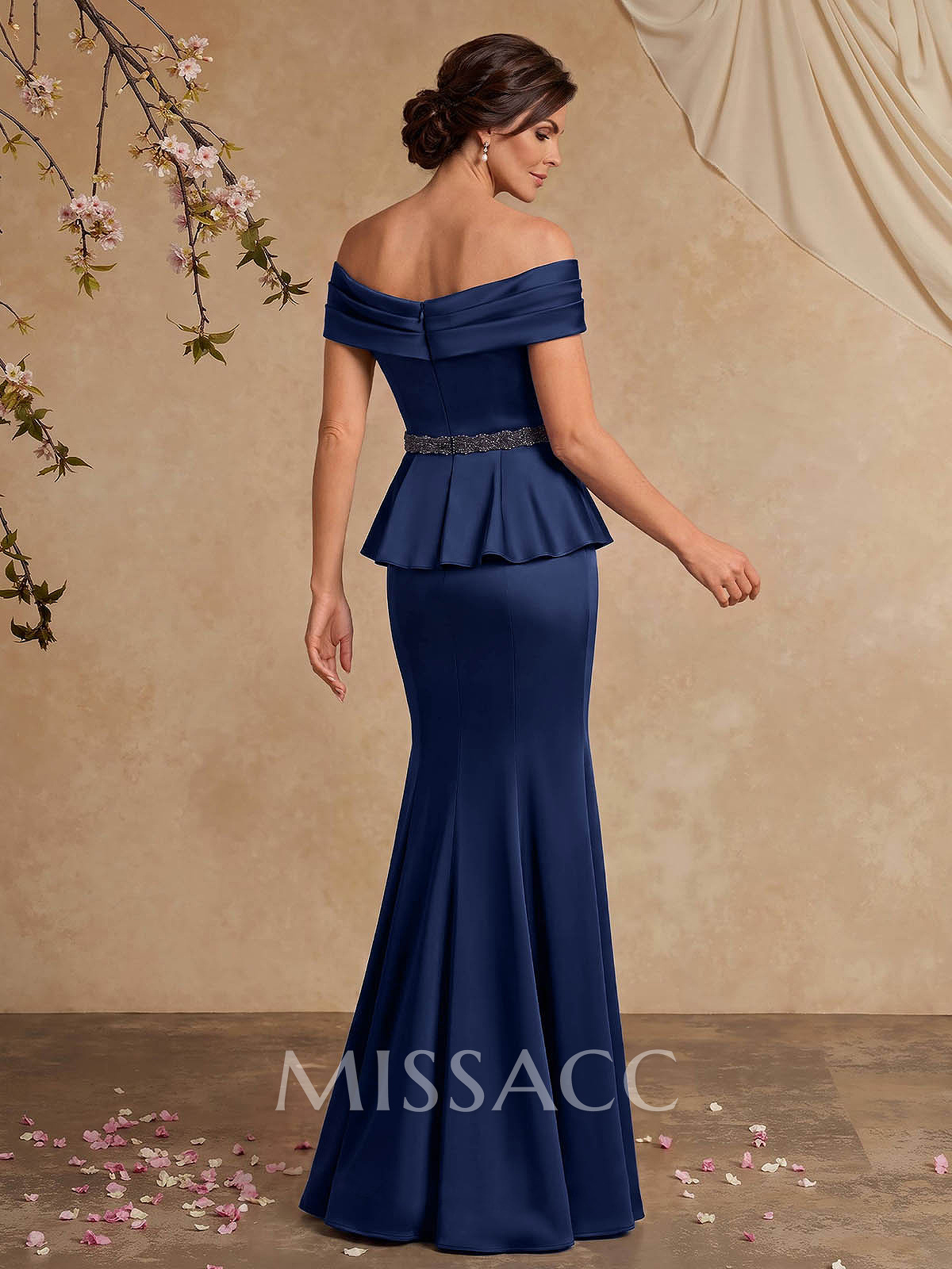 Trumpet/Mermaid/Two Piece Off-The-Shoulder Sleeveless Floor-Length Crepe Satin Mother Of The Bride Dresses