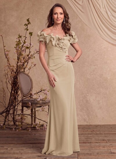 Sheath/Column Off-The-Shoulder Sleeveless Floor-Length Chiffon Mother Of The Bride Dresses With
