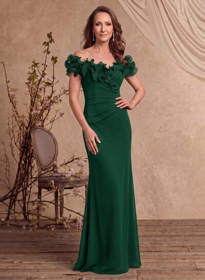 Sheath/Column Off-The-Shoulder Sleeveless Floor-Length Chiffon Mother Of The Bride Dresses With