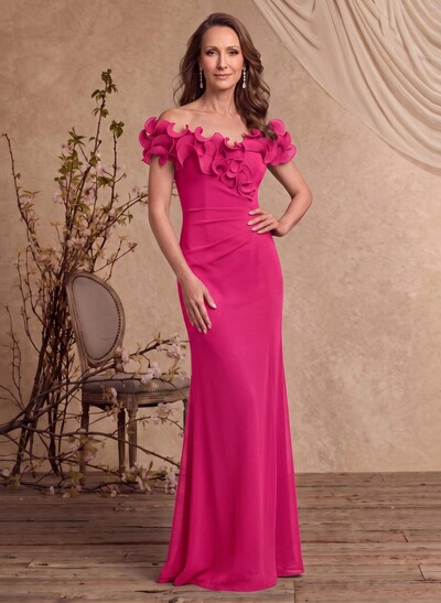 Sheath/Column Off-The-Shoulder Sleeveless Floor-Length Chiffon Mother Of The Bride Dresses With