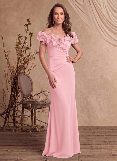 Sheath/Column Off-The-Shoulder Sleeveless Floor-Length Chiffon Mother Of The Bride Dresses With