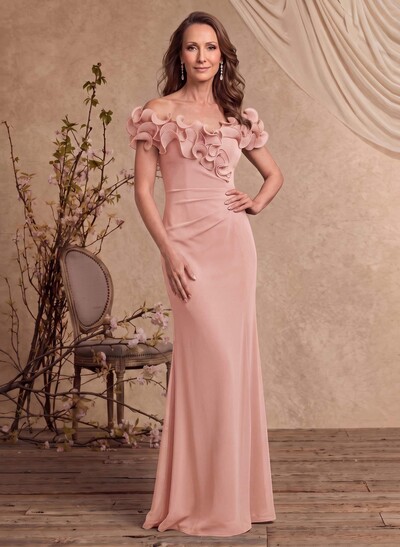 Sheath/Column Off-The-Shoulder Sleeveless Floor-Length Chiffon Mother Of The Bride Dresses With