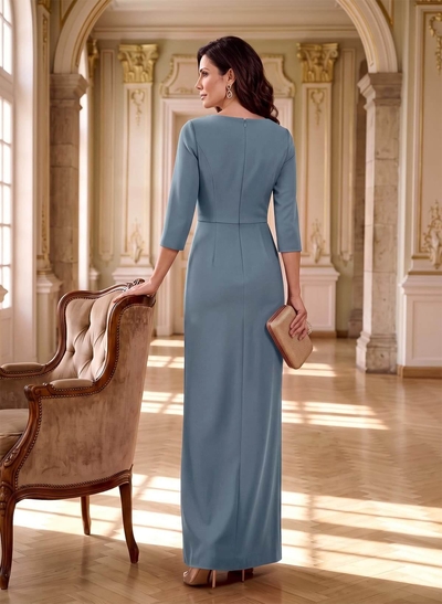 Sheath/Column V-Neck 3/4 Sleeves Floor-Length Elastic Satin Mother Of The Bride Dresses With Split Front