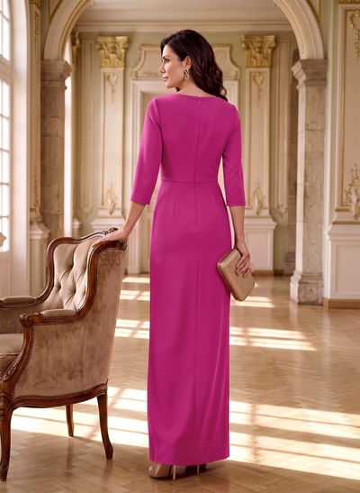 Sheath/Column V-Neck 3/4 Sleeves Floor-Length Elastic Satin Mother Of The Bride Dresses With Split Front
