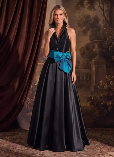 A-Line V-Neck Sleeveless Floor-Length Satin Mother Of The Bride Dresses With Bow