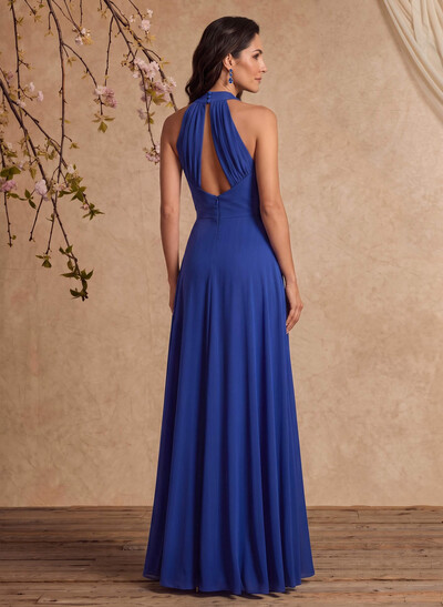 A-Line Cowl Neck Sleeveless Floor-Length Stretch Satin Mother Of The Bride Dresses With Back Hole