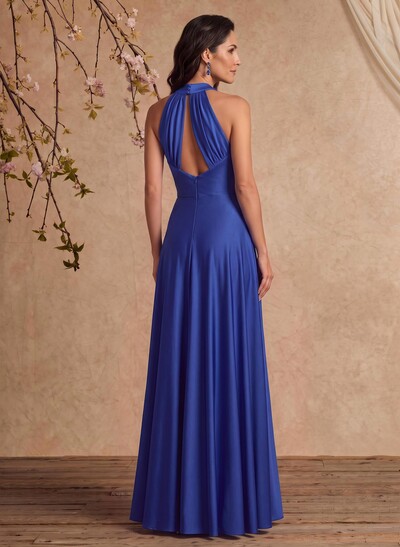 A-Line Cowl Neck Sleeveless Floor-Length Stretch Satin Mother Of The Bride Dresses With Back Hole