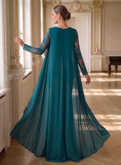 Trumpet/Mermaid Scoop Neck Long Sleeves Floor-Length Chiffon/Lace Mother Of The Bride Dresses With Appliques Lace