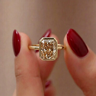 7*9MM Radiant Cut Sona Simulated Diamonds Engagement Rings In Sterling Silver