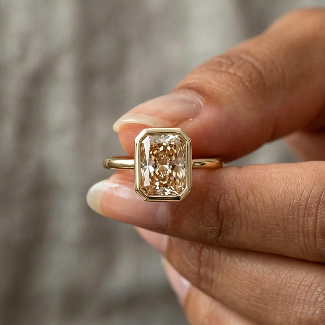 7*9MM Radiant Cut Sona Simulated Diamonds Engagement Rings In Sterling Silver