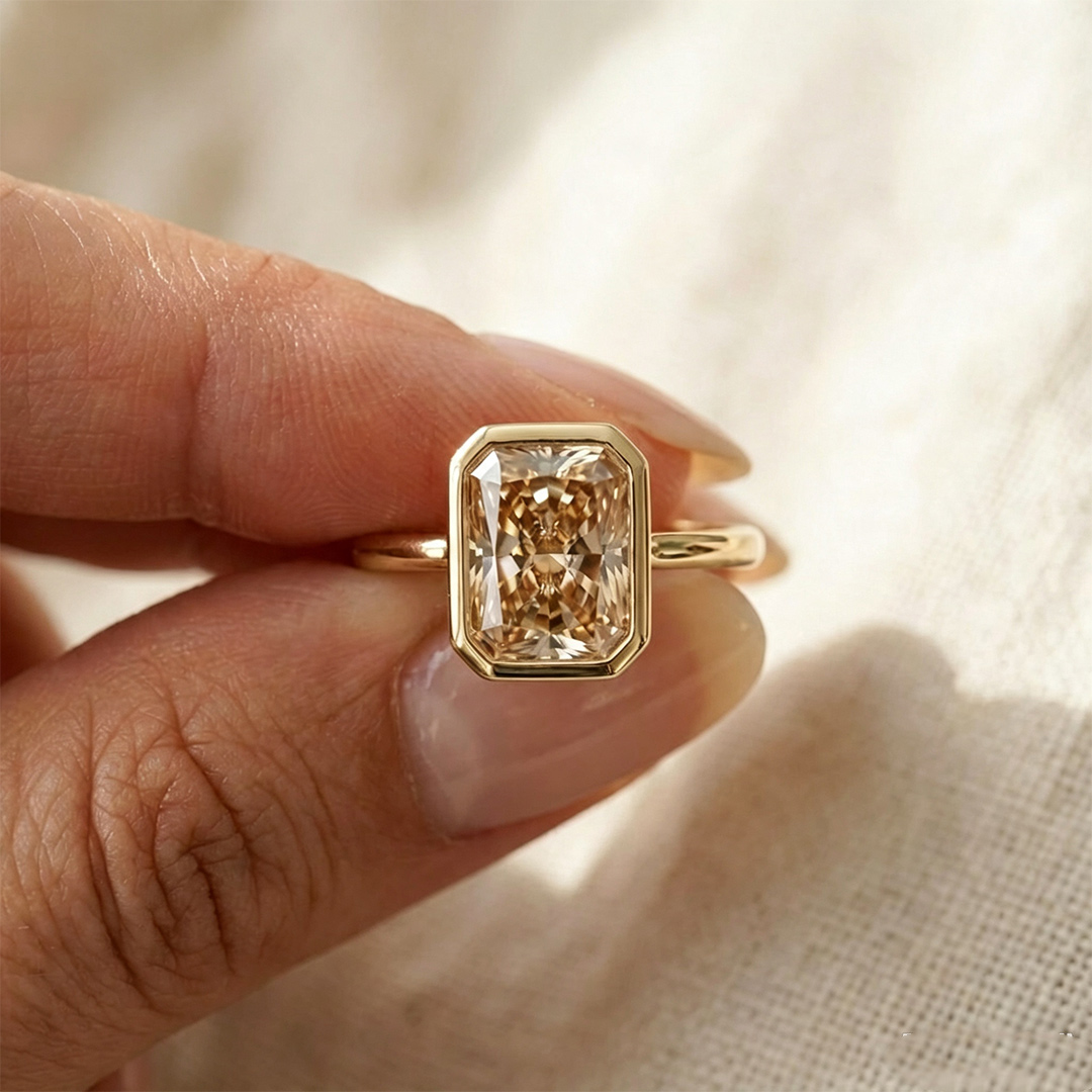 7*9MM Radiant Cut Sona Simulated Diamonds Engagement Rings In Sterling Silver