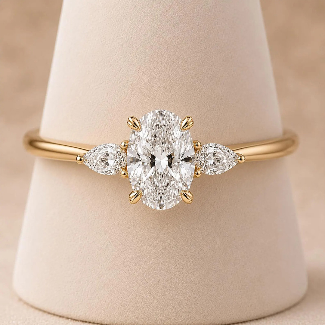 3CT 8*10MM Oval Cut Moissanite Engagement Rings In Sterling Silver