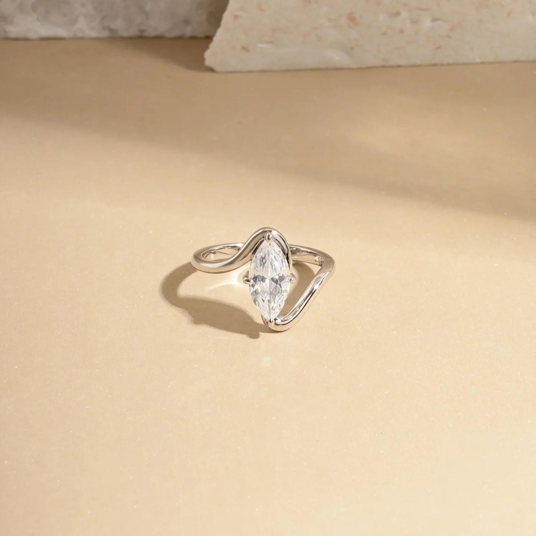 1CT 5*10MM Marquise Cut Moissanite Engagement Rings In Sterling Silver