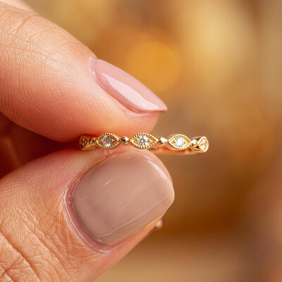Round Cut Moissanite Wedding Bands In Sterling Silver