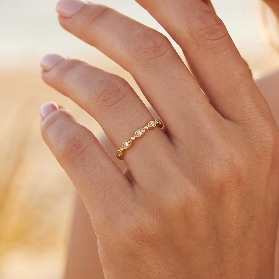 Round Cut Moissanite Wedding Bands In Sterling Silver