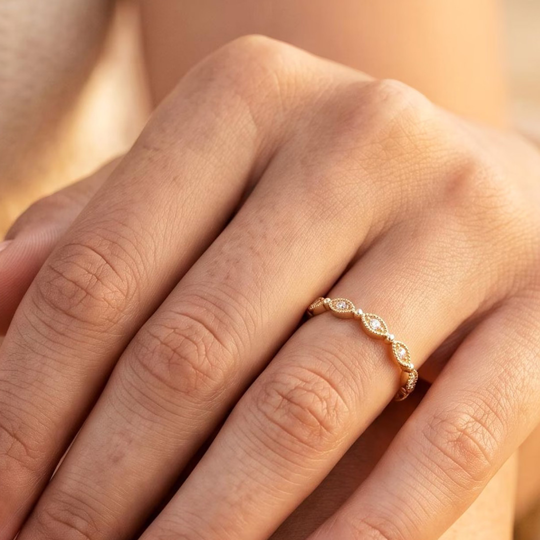 Round Cut Moissanite Wedding Bands In Sterling Silver