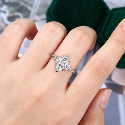 7*14MM Marquise Cut Moissanite Engagement Rings In Sterling Silver