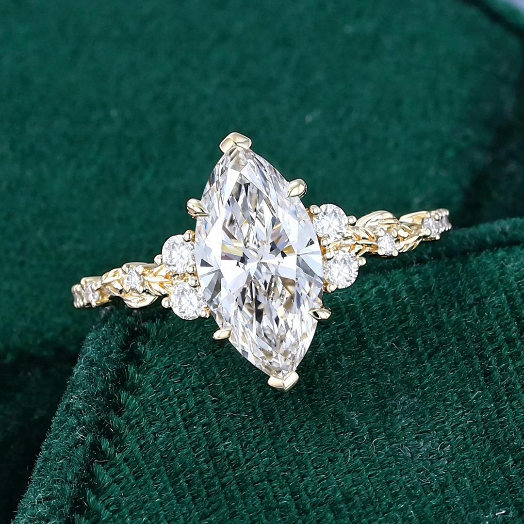 7*14MM Marquise Cut Moissanite Engagement Rings In Sterling Silver