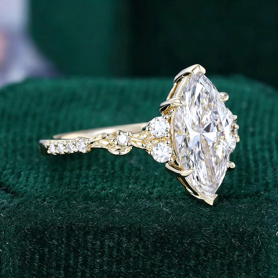 7*14MM Marquise Cut Moissanite Engagement Rings In Sterling Silver