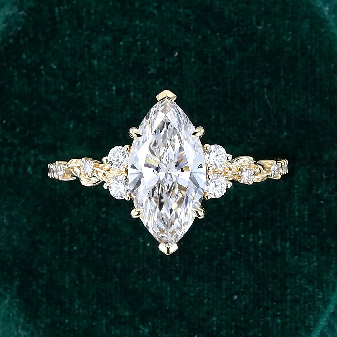 7*14MM Marquise Cut Moissanite Engagement Rings In Sterling Silver