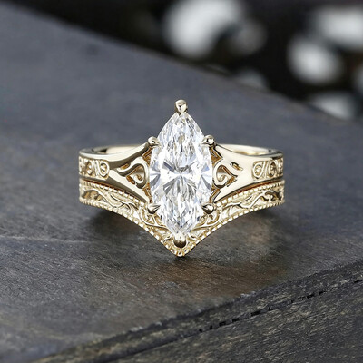 7*14MM Marquise Cut Moissanite Engagement Rings Sets In Sterling Silver