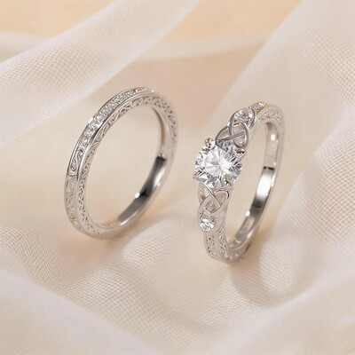 6.5*6.5MM Round Cut Moissanite Engagement Rings Sets In Sterling Silver