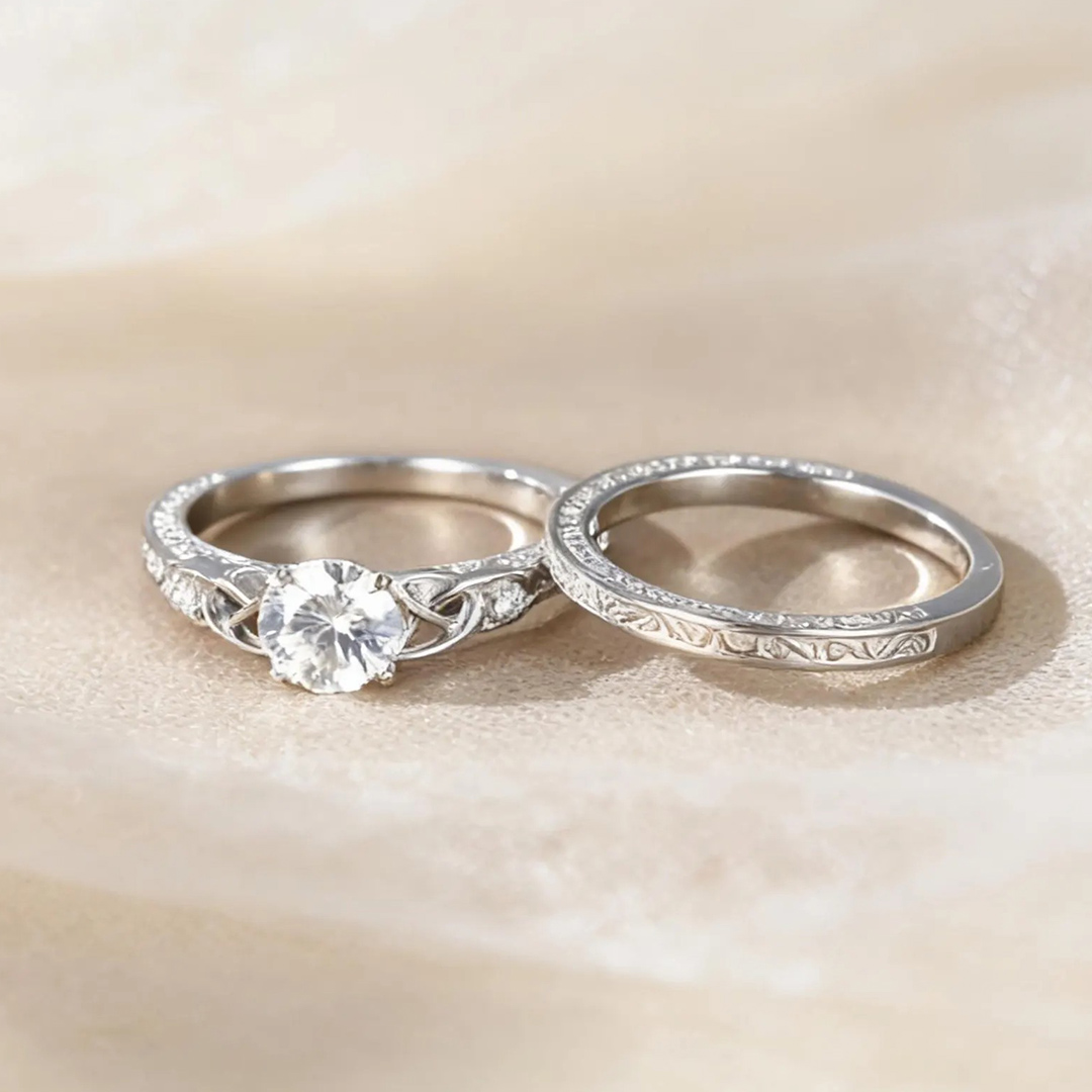 6.5*6.5MM Round Cut Moissanite Engagement Rings Sets In Sterling Silver